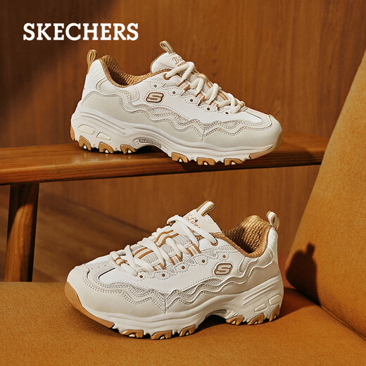 Skechers Autumn Women's Black and White Color Block Dad Shoes Casual High Rebound Sports Shoes Lace Running Panda Shoes 149792 Natural Color/Tan/NTTN 38