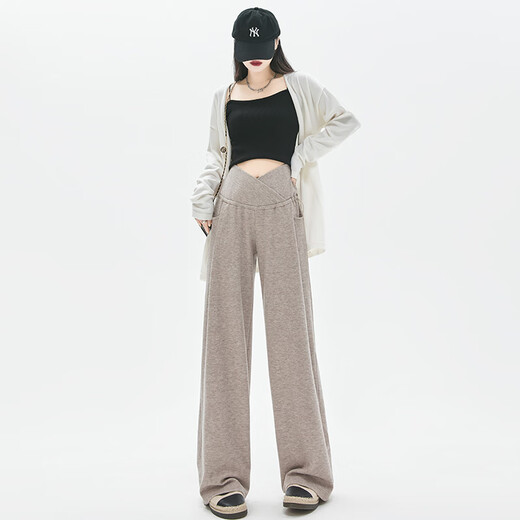 Miduli maternity pants winter wide-leg pants plus velvet glutinous rice pants straight casual pants maternity wear winter oatmeal color L