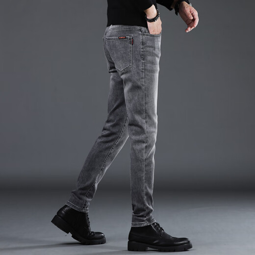 JEEP SPIRIT牛仔裤男士春秋新款韩版潮流修身小脚弹力黑色长裤子男 1049灰色 28