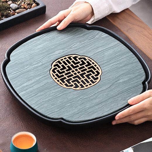 Tao Shangyin ceramic natural stone tea table storage and drainage dual-purpose modern simple home office small tea tray Kung Fu tea set lotus wood grain stone book window red