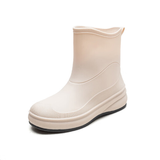 小回力家日系雨鞋女款时尚外穿防滑雨靴国潮新款工作胶鞋女士漂亮水鞋 858-1米白不加棉 标准码 36