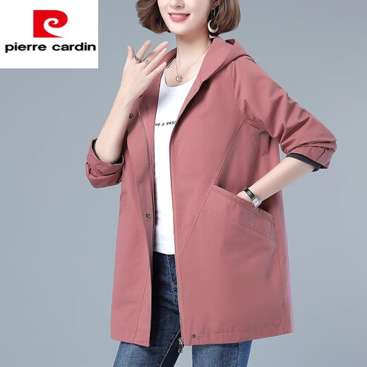 Pierre Cardin middle-aged and elderly women's spring and autumn mid-length coat 2025 new middle-aged mom | mom casual loose hooded cotton style Khaki XL suitable for 125-135 Jin Jin equals 0.5 kg