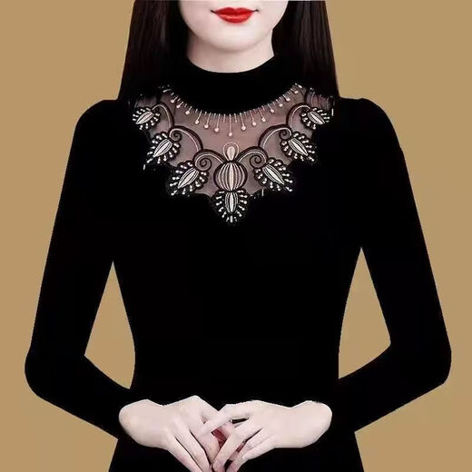Paired white half turtleneck lace base shirt for women in autumn and winter new women's top 2024 inner wear can be worn with fleece on the outside. 841 fleece 2XL [suitable for 120-130Jin [Jin equals 0.5 kg]]