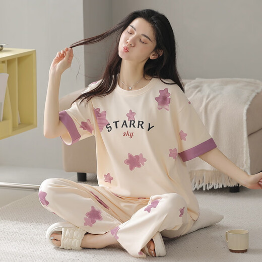 Meijun Frühling und Sommer neu purer Baumwollpyjamas Frauen -Set Koreanischer Hausanzug Kurzarmhose Frauen 9717 m