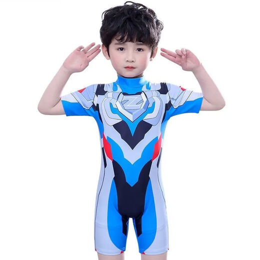 Ultraman Snoopy's new children's swimsuit boy one-piece swimming trunk boy small middle and big children beach quick-drying sun protection suit Zeta one-piece + swimming cap + glasses 120 suitable for height of about 100