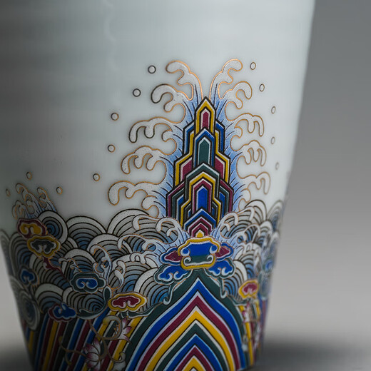 Rongshantang enamel ceramic master cup single cup tea tasting cup fair cup tea drain three-cai covered bowl tea cup high-end kung fu tea set enamel color wave pattern fair cup