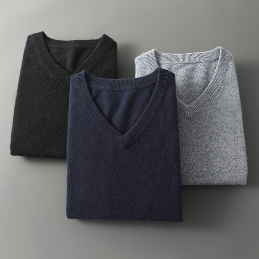 
Pash Men's Cashmere Sweater 100% Cashmere V-neck Basic Inner Layer Casual Knitted Base Sweater TRC1202 Medium Gray 2XL