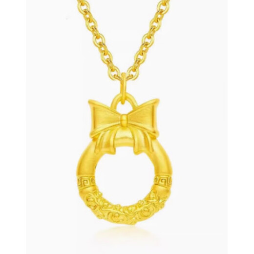 Mengpao au999 pure gold-plated silver necklace for women gold bow auspicious clouds and peace buckle pendant braided necklace gift for women butterfly bow auspicious clouds and peace buckle single pendant
