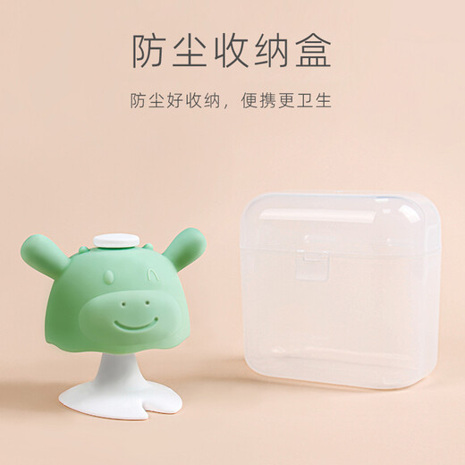 Ziza Baby Mushroom Teether Cute Cow Teething Baby Anti-Eating Hand Artifact Bite Glue Stick Children's Soothing Toy Full Silicone for 6 Months and More Can Be Boiled Cute Cow (Green)