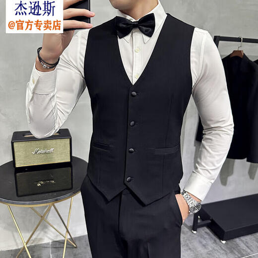Jason's high-end double-breasted suit, groom's suit, gentleman's business formal suit, tuxedo host banquet dress, black (suit + pants) 2XL