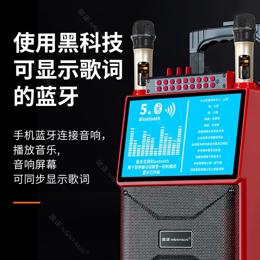 Jinzheng square dance audio with display screen wireless microphone Bluetooth home ktv singing karaoke karaoke machine integrated video outdoor trolley speaker outdoor audio 1033 21# Bluetooth version + charging dual microphone + 64G square dance
