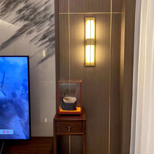 Yaotian New Chinese Style Wall Lamp Chinese Style Rectangular Living Room Background Wall TV Wall Lamp Simple Bedroom Bedside Aisle Lamp 2017 Black Gold Trumpet Three-Color Changing Light