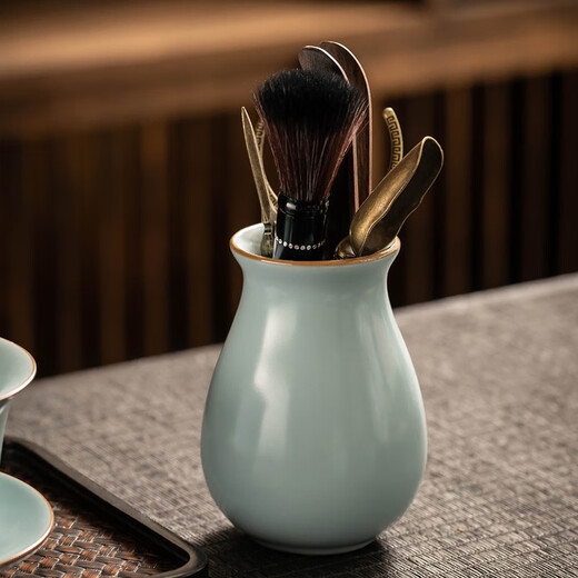 Porcelain brand tea set Ru Kiln Tea Ceremony Six Gentlemen Opening Tea Cistern Teaspoon Tea Needle Tea Clamp Washing Pen Household Tea Set Accessories Tianqing Ru Kiln <Tea Ceremony Six Gentlemen>