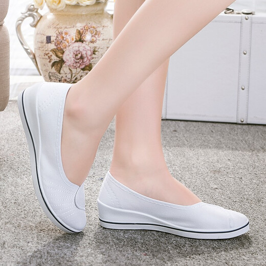 Gebiao nurse shoes women's white old Beijing cloth shoes wedge heel hospital beauty salon small white shoes tendon bottom work casual shoes white 37