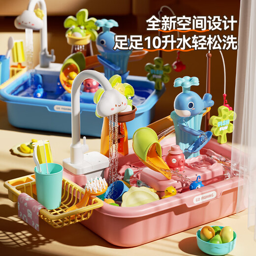 Eve Stone SPECIAL GIRL LIKE YOU Playing Water Toys Children's Dishwasher Toys Circulating Water Washing Sink Vegetables Baby 1-3 years old Playing House Girl Upgrade Charging Version Whale Slide Electric Dishwasher Water Park Girls' Birthday Gifts 3-6 years old