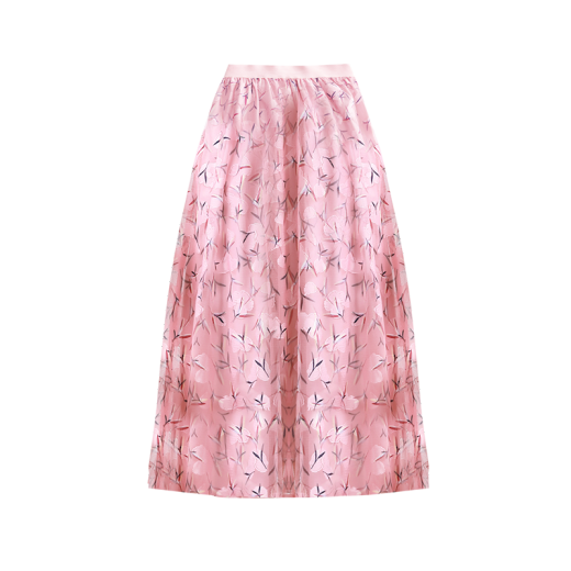 Wei Feng Skirt Women's Autumn Clothing 2021 New Women's Pink Mesh Floral High Waist Slimming Skirt Pink XL