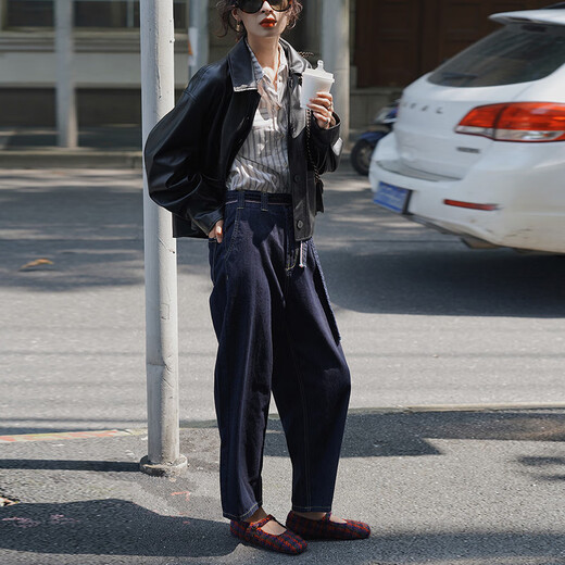 GARNUO黑色短款皮衣外套女春秋新款小个子休闲美式复古pu机车服夹克上衣 黑色 S【80-100斤】
