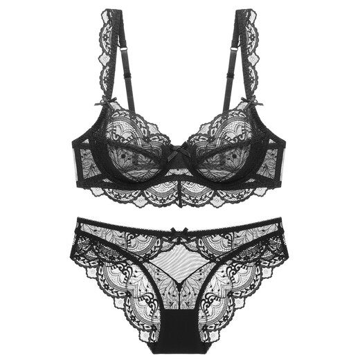 VRSZEE Light Luxury Marke Unterwäsche für Frauen Dünnstil BH Set kleine Brüste und sexy Spitzenunterwäsche verführerische Bikini schwarz 80c