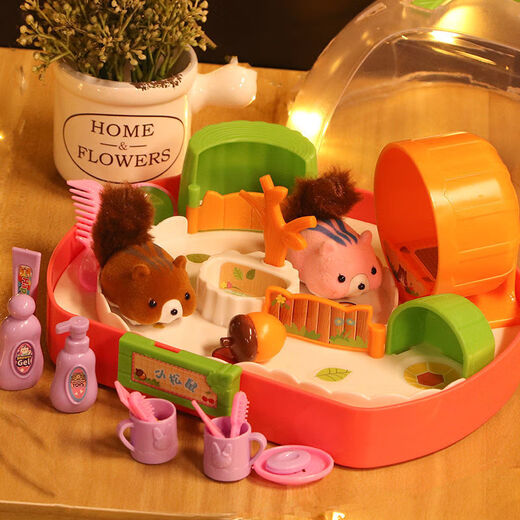 Timini Pet Restoration House Little Eichhörnchen Hühnerspielzeug Haus Simulation kleines Tier Kinderspielzeug Mädchen Geburtstagsgeschenk Grundversion kann Kaninchen -Waschen Eichhörnchen anrufen und ein Eichhörnchen (Brown) erheben.