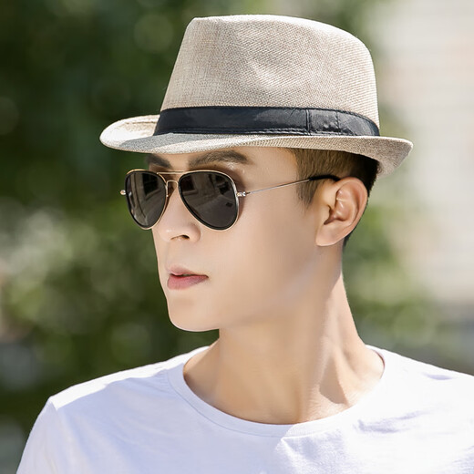 Oufandi Good Things Cowboy Hat Men's Spring and Autumn Top Hat Outdoor Sunshade Casual Jazz Hat Korean Style Trendy Middle-aged Top Hat Khaki One Size 56-58cm