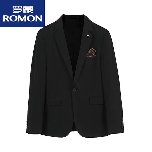 罗蒙（ROMON）男士西服套装男款西装套装休闲男款修身正装西服三件套结婚礼服 黑色双扣/西服+马甲+西裤 9889 L 113-125斤
