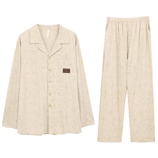 Anzhiban Juhaosui Couple Pajamas Spring Skin Friendly Cotton Casual New Chinese Style Loose Women's Home Clothes Can Be Weared Outside Milk Apricot Yellow (Male) 2XL