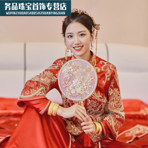 Fan Dizi Xiuhe dress headdress bride 2023 new wedding phoenix crown Hexiu dress atmospheric simple hair accessories Chinese style with branches set ear acupuncture style
