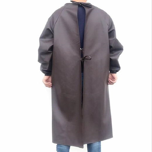 Haizhiqing Extra Thickened Leather Cover Apron Oil-proof Waterproof Dirty-Resistant Long Sleeve Reverse Dressing Farm Work Clothes Aquatic PU Black