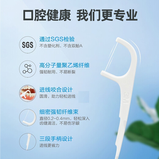 3M牙线棒 细滑牙线清洁牙齿牙缝 成人剔牙签线（36+4支装）配旅行盒