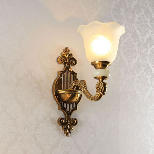 Background wall lamp simple European Nordic American style bedroom living room background wall hall wall lamp restaurant KTV 1019/2A round edge frosted lampshade