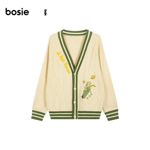bosie【小王子联名】2025年春季新款撞色开衫毛衣男情侣毛衫针织衫潮 米色 155/76A