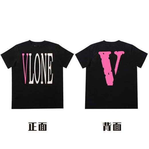 FHHUABD美式潮牌VLON Jerry大V短袖fog高街半袖男女情侣ins夏季VTG风T恤 6187-黑色 S 码 建议90-110斤