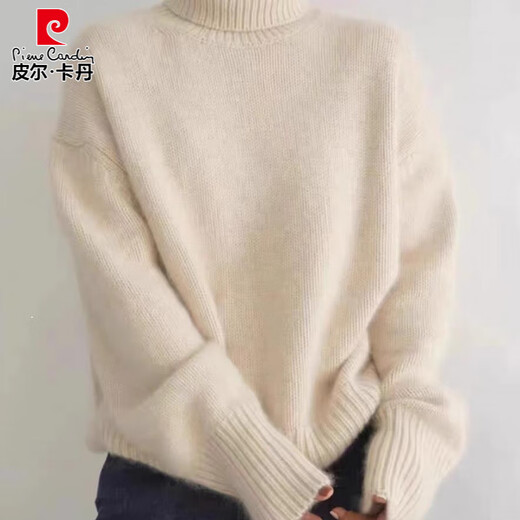 Pierre Cardin sweater for women 2025 new autumn and winter gray turtleneck sweater thickened sweater lazy style knitted sweater base gray one size recommended 80-145 Jin Jin equals 0.5 kg
