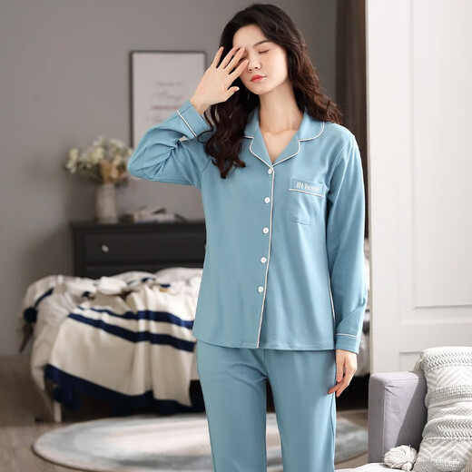 Modal Pyjamas für Frauen im Frühjahr und Herbst langärmelte Cardigan Revers Herbst und Winter Casual Large Size Core-Version für Outdoor Wear Home Clothing Set XT9902 L [100-120jin [Jin entspricht 0,5 kg]]