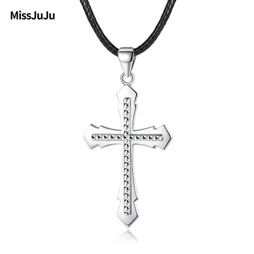 Miss JuJu men's platinum pendant trendy men's flame cross pt950 platinum pendant glossy car flower personalized pendant for women car flower version 8.9-9.1g+ with black leather rope