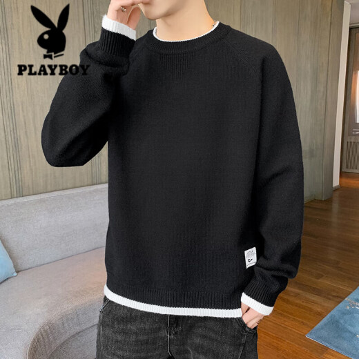 花花公子（PLAYBOY）毛衣男款2024春秋季潮牌上衣服圆领套头针织衫秋冬装日系复古外套 K15044灰色+K16837蓝色 M
