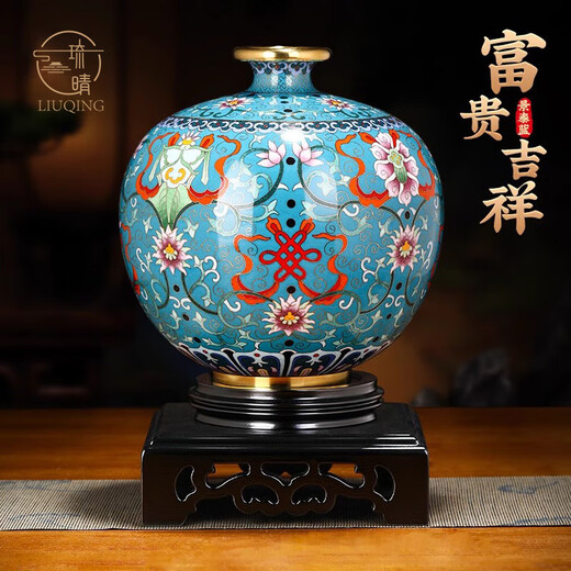 Liuqing cloisonné vase ornaments featured enamel handicraft collectibles office ornaments leadership high-end business gifts cloisonné rich and auspicious sky blue