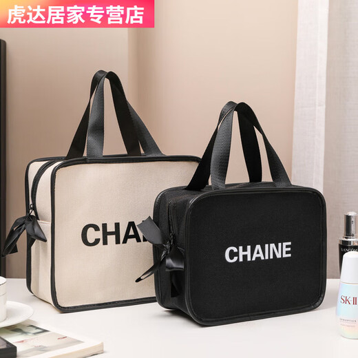 New internet celebrity super popular ins waterproof canvas cosmetic bag portable large capacity skin care product storage wash travel bag black large size