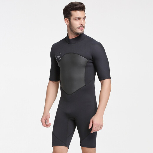 SBART new wetsuit men's one-piece 2MM short-sleeved neoprene thickened warm surfing snorkeling winter swimsuit 1069 black L