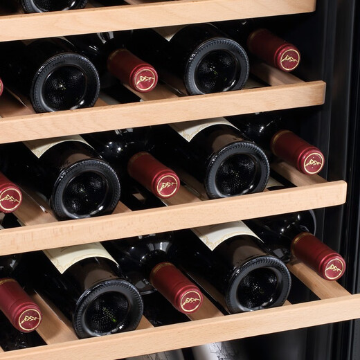 Bacchus wine cabinet with double doors, 150 bottles, thermostatic cabinet, home commercial, tea, sake, beer, champagne, whiskey, ice-cold bar cabinet, built-in wine storage, large living room, villa, full beech wood shelf model, 416L YC-208 air-cooled compressor, four temperature zones