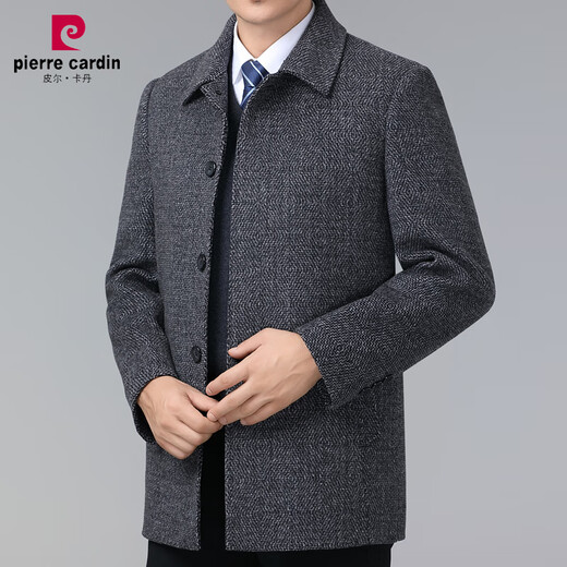 Pierre cardin men's double-sided cashmere coat winter woolen coat male middle-aged dad's lapel casual clothes khaki 175/code (recommended 125-140 Jin [Jin equals 0.5 kg])