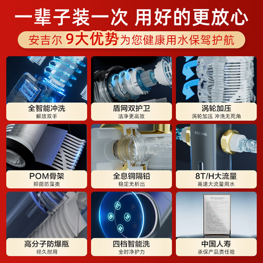 安吉尔净水器前置过滤器 8T/h顶配款 智能自动冲洗 无需手动 电动电控 安全环保铜 全屋家用净水 J3525 【 智 能电控自冲洗】8T澎湃流量