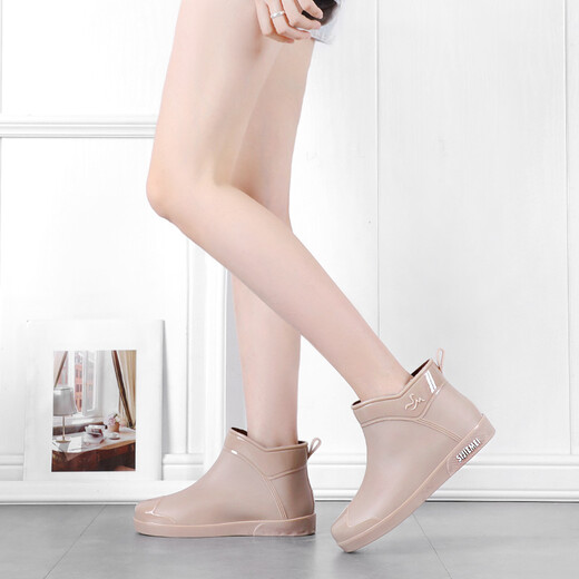 Dong Yixuan short tube rain boots for women fashion adult rain boots mid tube water shoes plus velvet warm non-slip water boots for women rubber shoes waterproof shoes purple 36