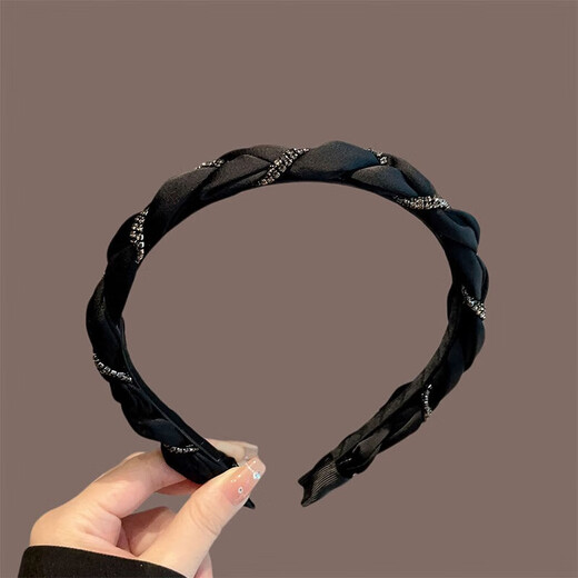 Xiaoqinggua Korean light luxury rhinestone wrapped fabric headband women's high skull headband high-end 2025 Gray style headband F2728 rhinestone wrapped headband