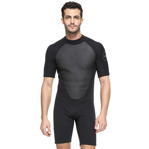 SBART new wetsuit men's one-piece 2MM short-sleeved neoprene thickened warm surfing snorkeling winter swimsuit 1069 black L