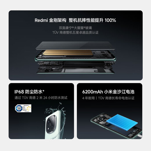 Xiaomi (MI) Redmi Note14pro + 5G Phone Mobile Subvention National Redmi King Kong Architecture IP68 IP68 IP68 Batterie 6200mAh 1,5k Écran brillant High-Gloss Dark 16 Go + 512 Go