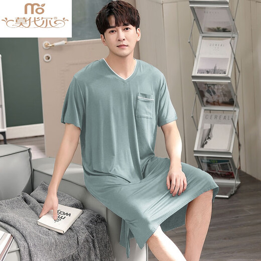 Zhulu summer modal nightgown men's thin style integrated 200 Jin [Jin equals 0.5 kg] can wear men's long style plus fat plus large nightgown men's anus 844 black 3XL suitable for 180-200 Jin [Jin equals 0.5 kg]