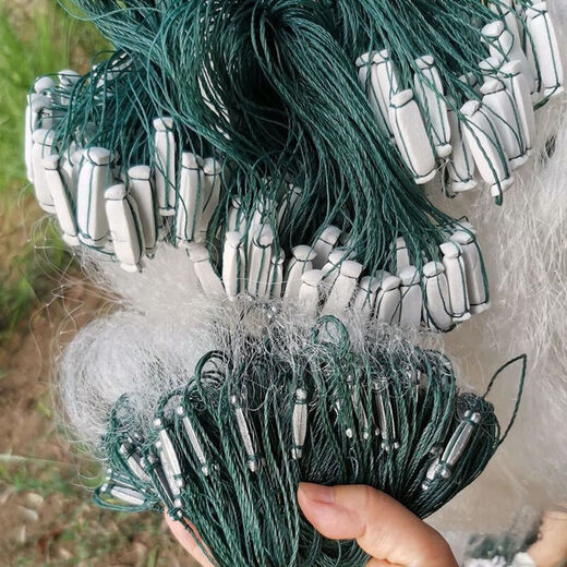 Luo Zangdou fishing net cast net hand-thrown net fishing net wire mesh three-layer sunken net single-layer floating net hanging fish net fishing net white striped crucian carp three-layer 2-finger 1.2 meters high 21 meters long sunken net