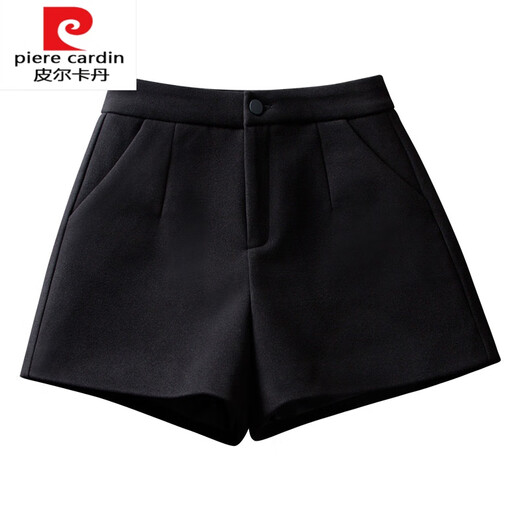 Pierre Cardin Knitted Black Shorts Women's Autumn and Winter 2025 New Woolen High Waisted A-Line Wide Legs Versatile Outerwear Woolen Boot Pants Black S 26