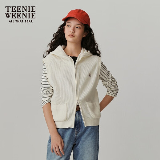 Teenie Weenie Bear Women's Sheep Wool Winter Wool Knitted Vest Sweater Cardigan Jacket Ivory S 160